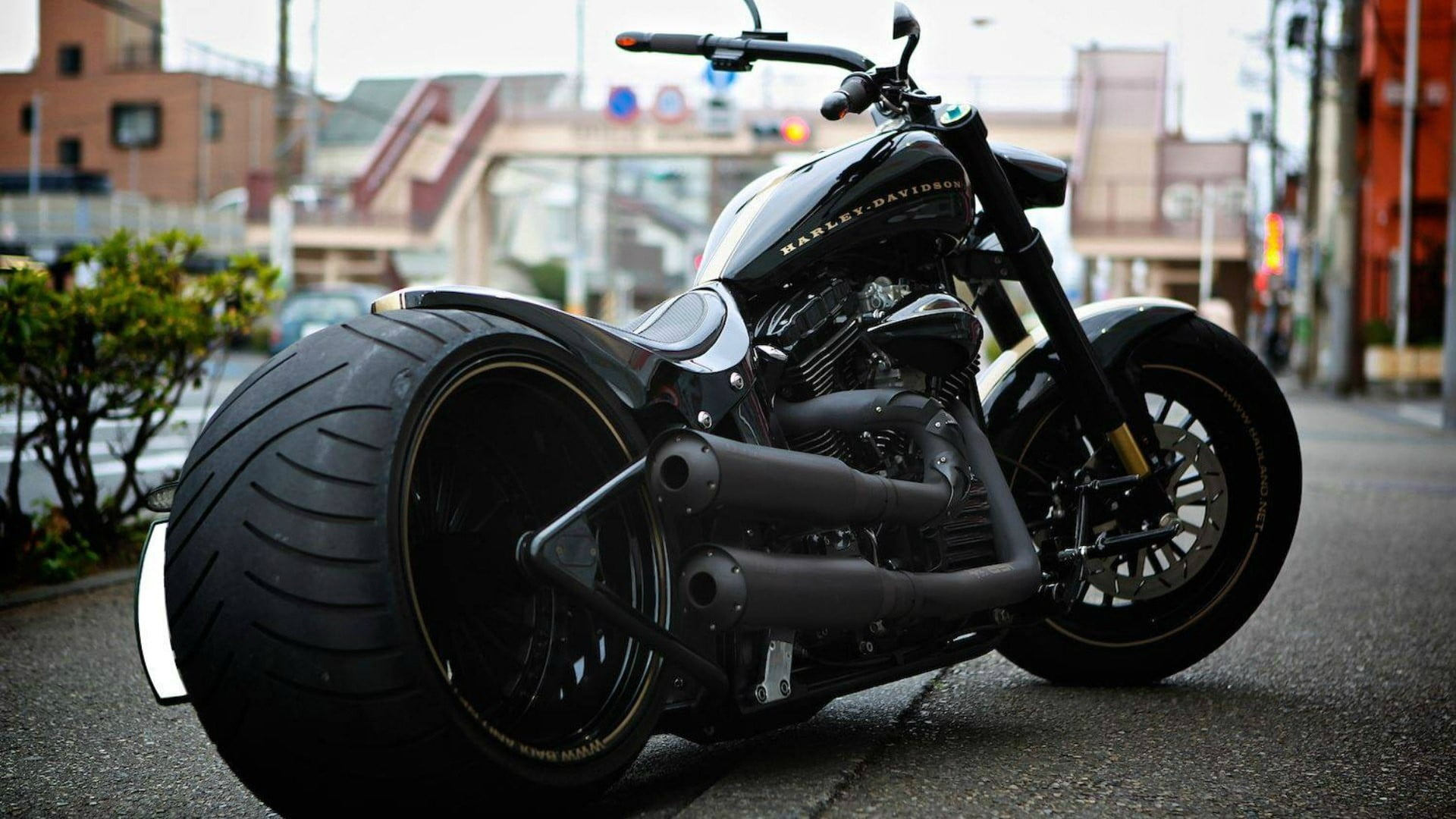 Black Harley-Davidson chopper motorcycle wallpaper, vehicle, transportation