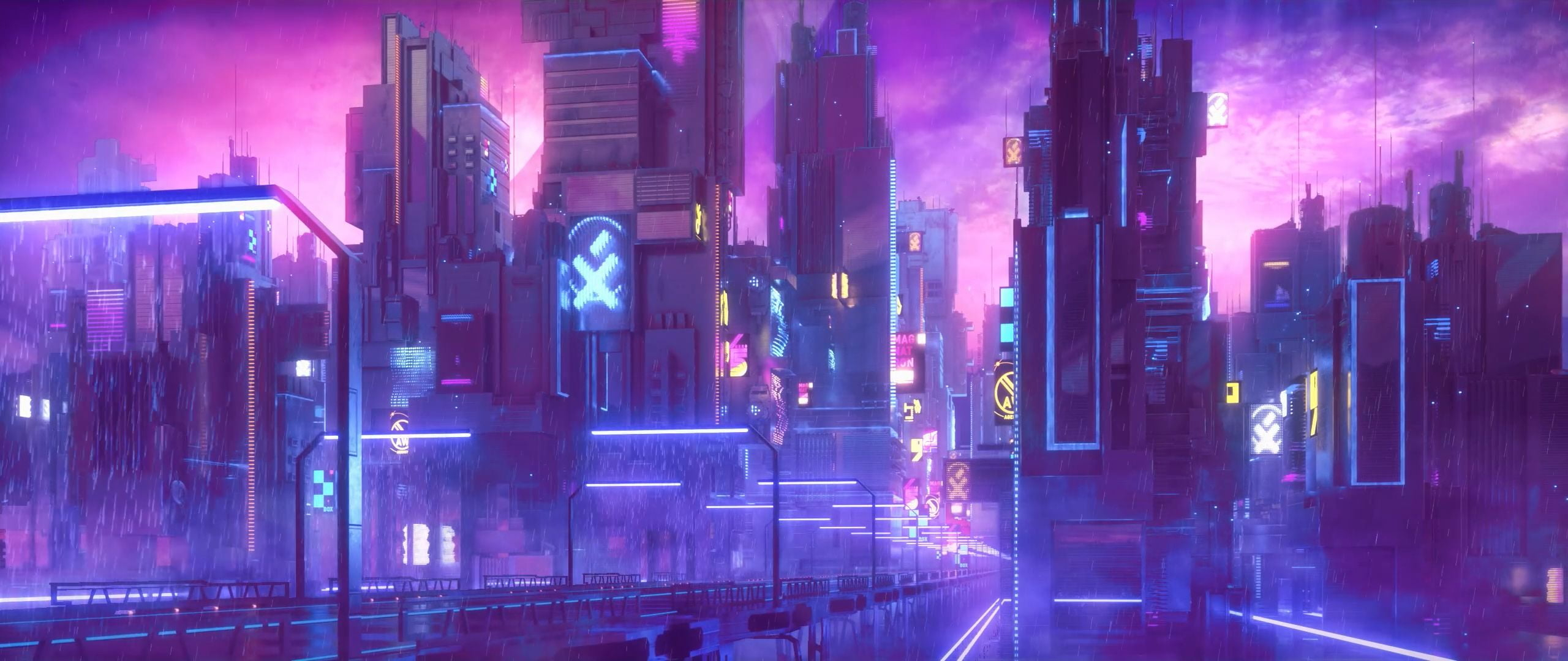 Wallpaper city animated digital wallpaper, cyberpunk, neon, night, building exterior