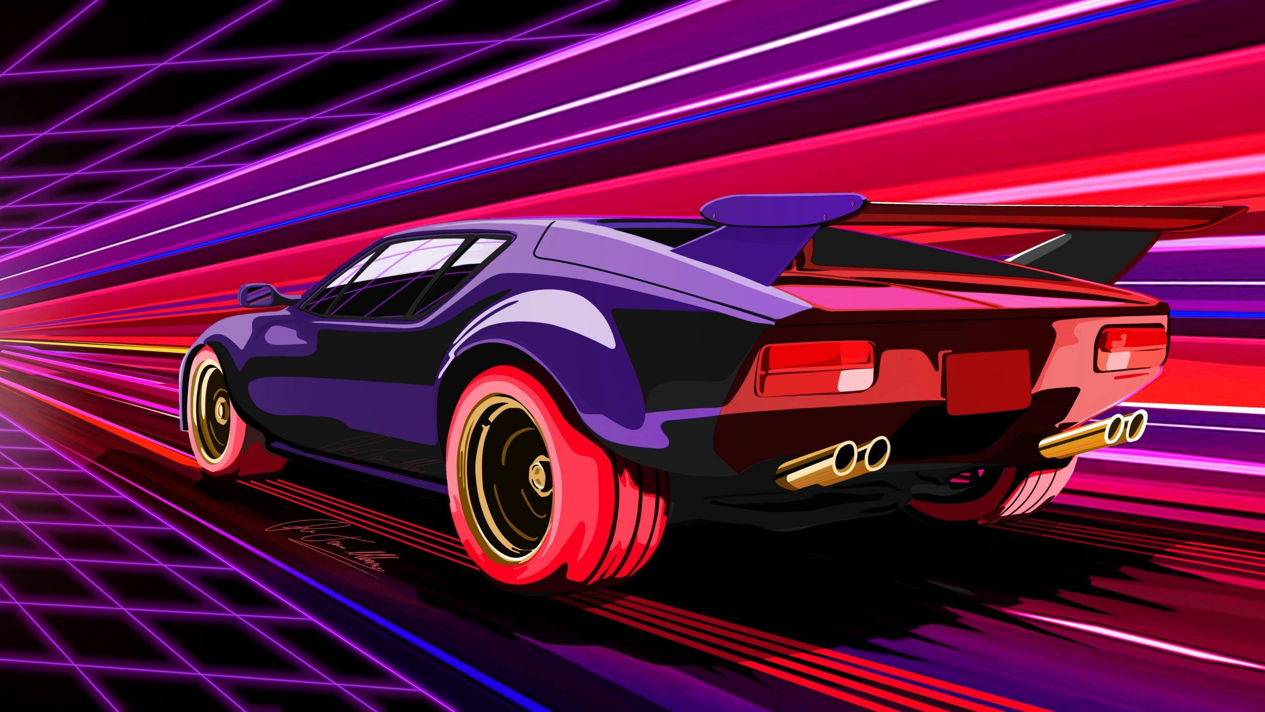 Wallpaper retrowave, car, vehicle, sports car, synthwave, 80s, 1980s