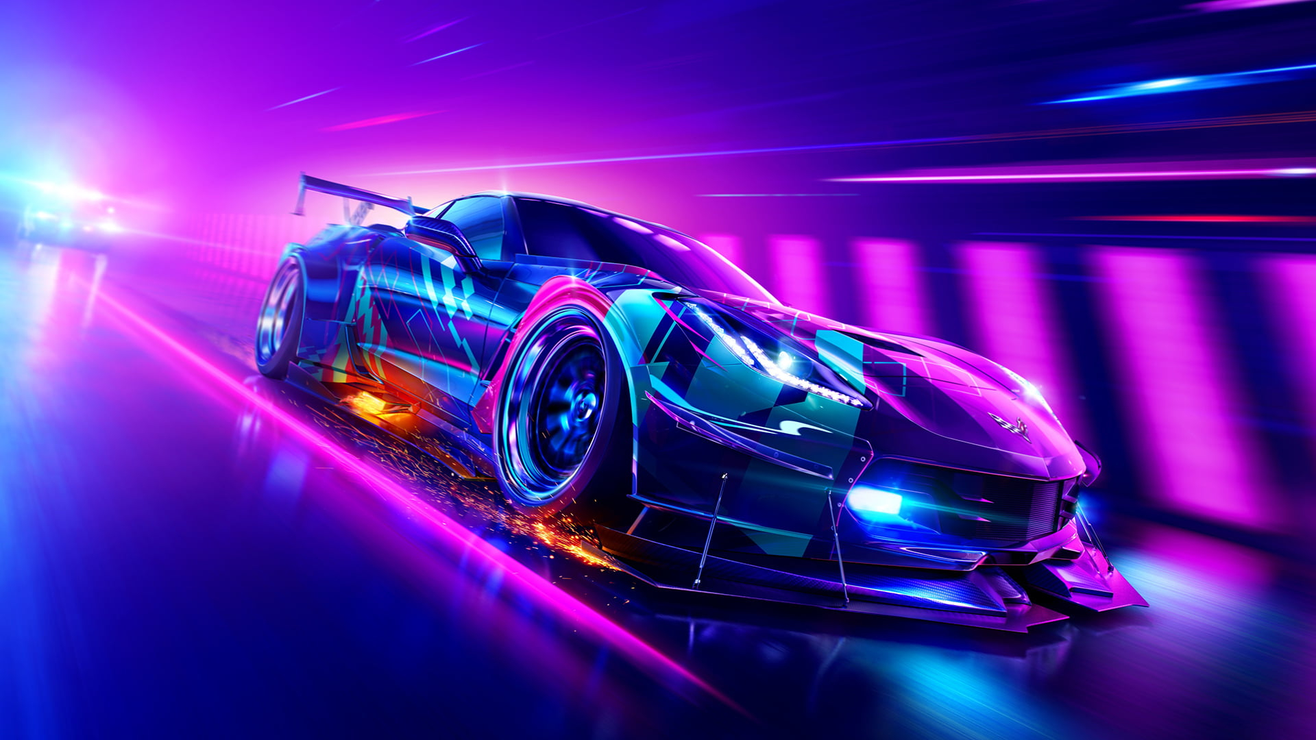 Wallpaper Car, neon, Chevrolet Corvette, race cars