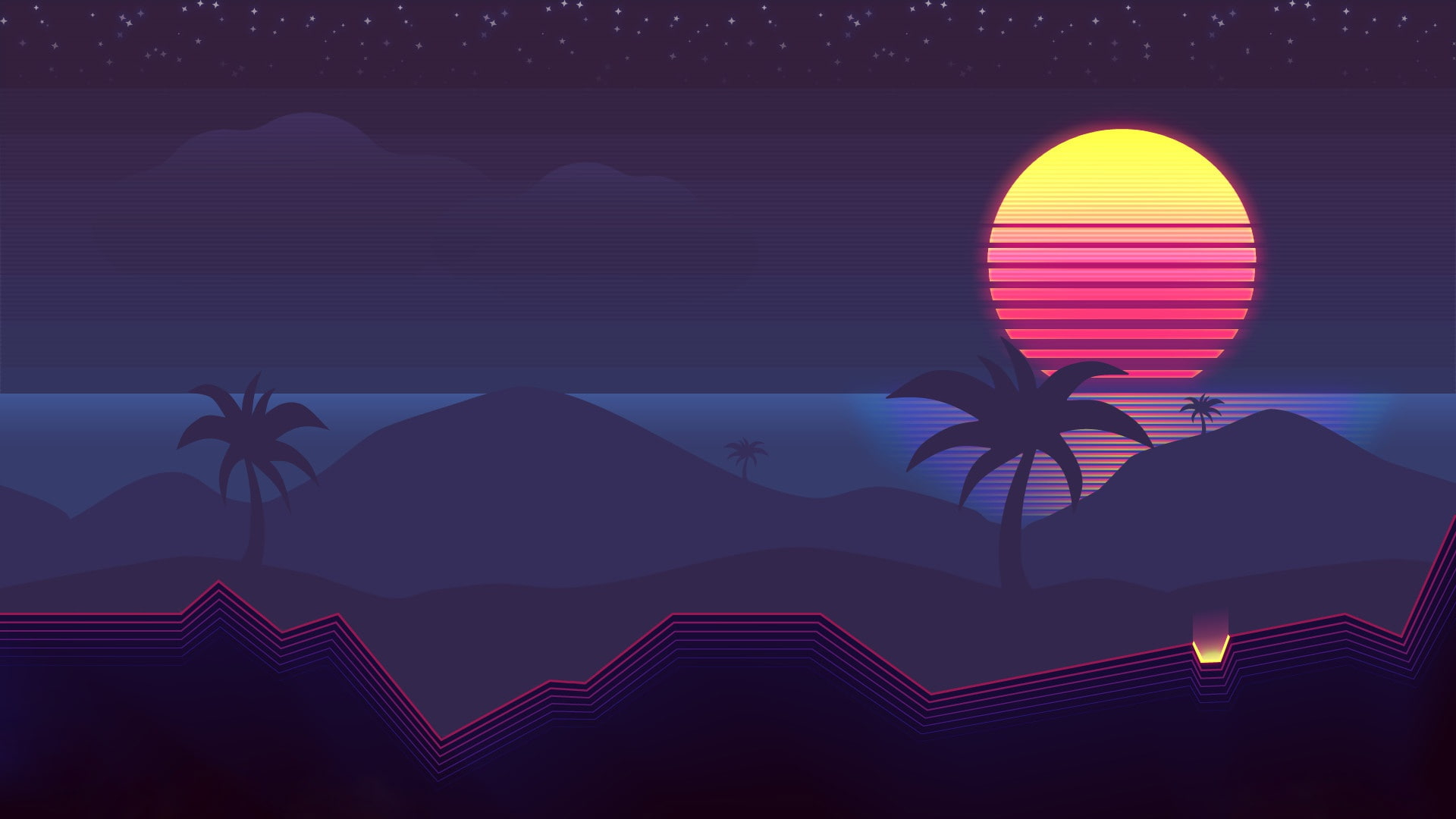 Wallpaper The sun, Music, Palm trees, Background, 80s, Neon, 80's, Synth