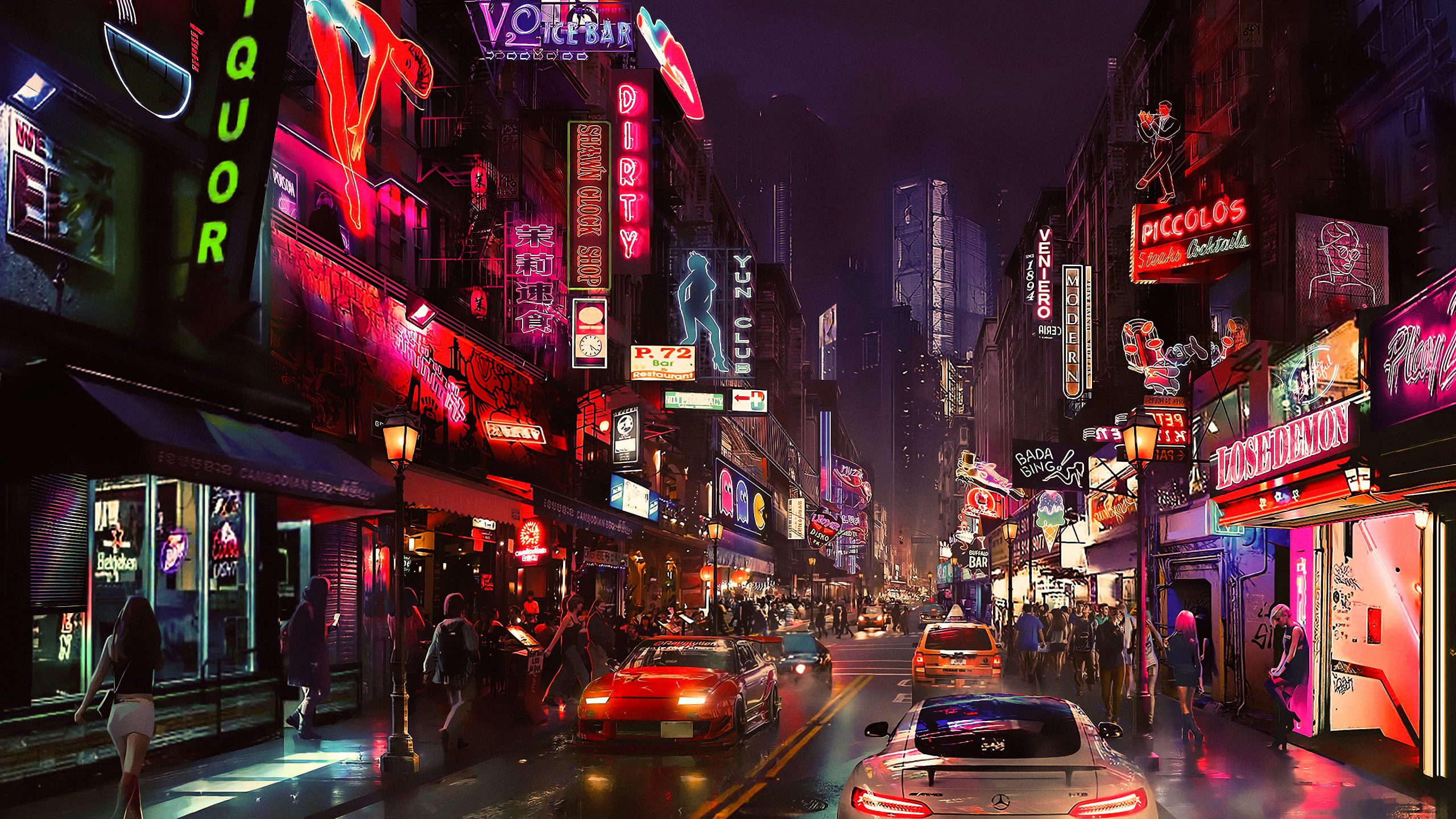 Wallpaper white vehicle, night, artwork, futuristic city, cyberpunk, science fiction