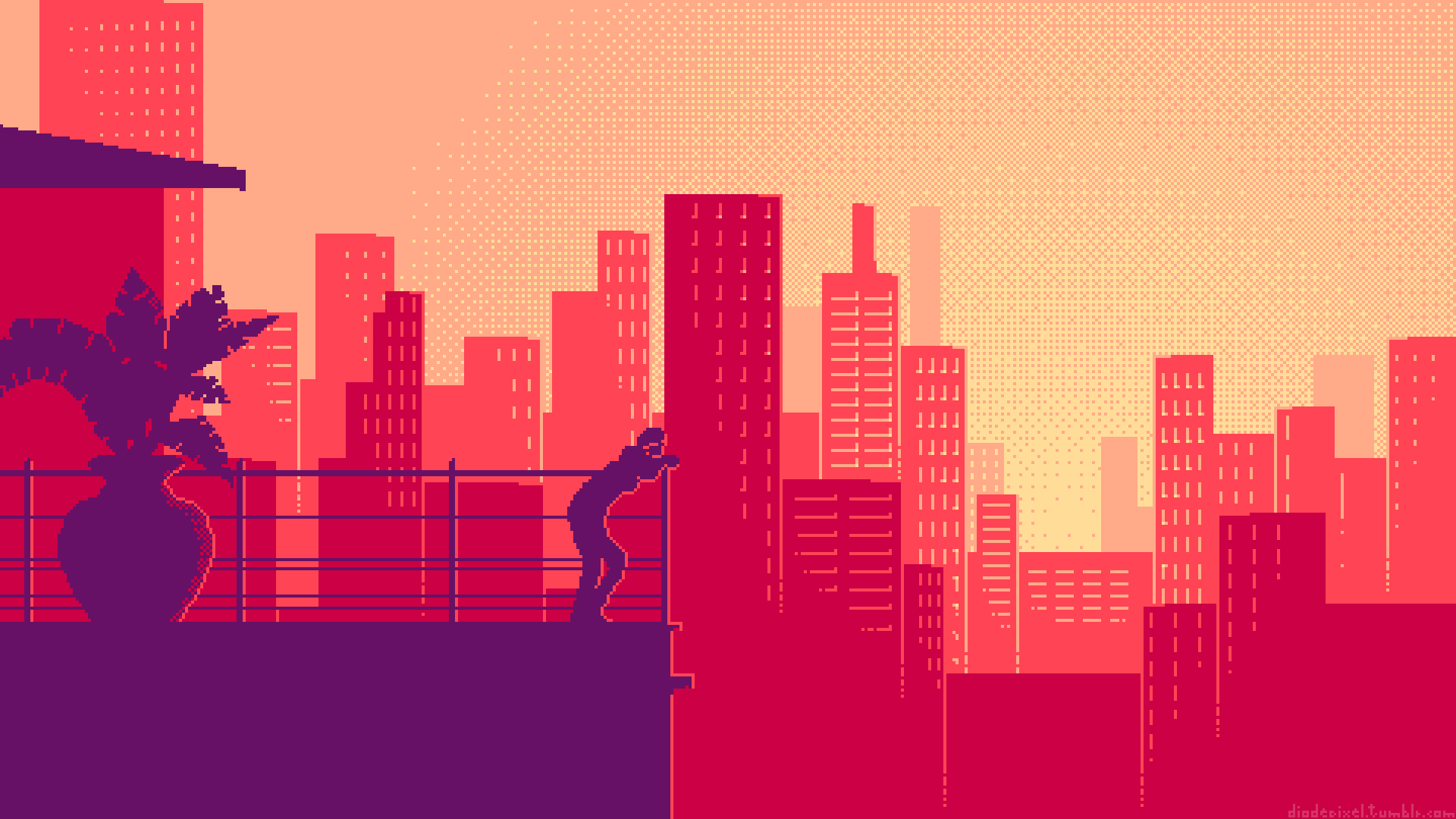 Wallpaper Alone, Building, City, Pixel Art