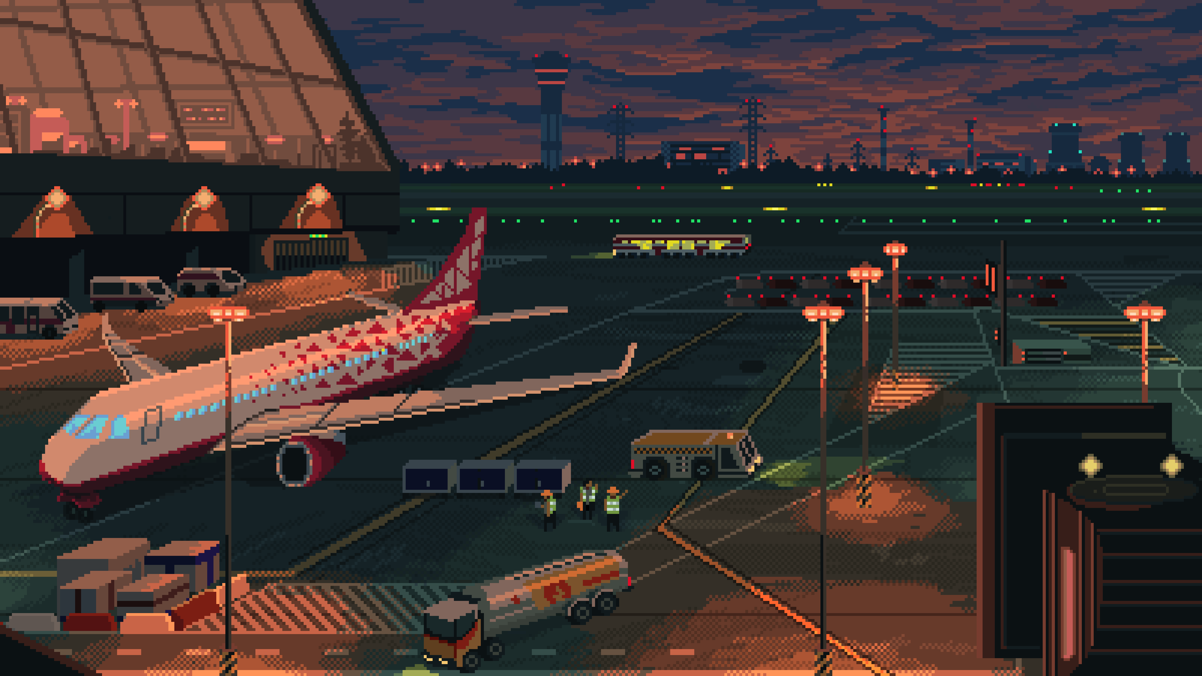 Wallpaper Aircraft, Airport, pixel art