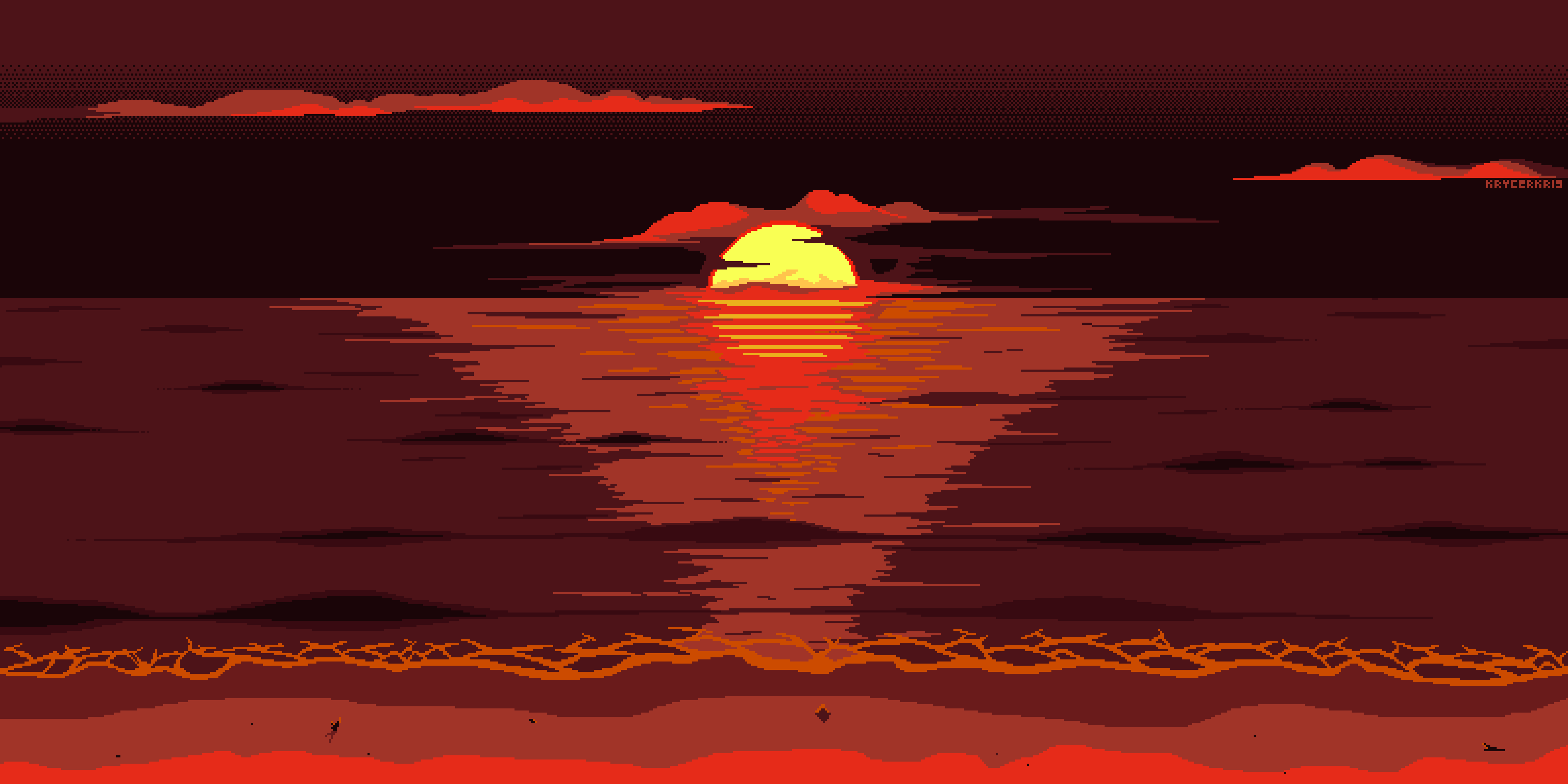 Wallpaper Red, Sun, Pixel Art, 8-Bit