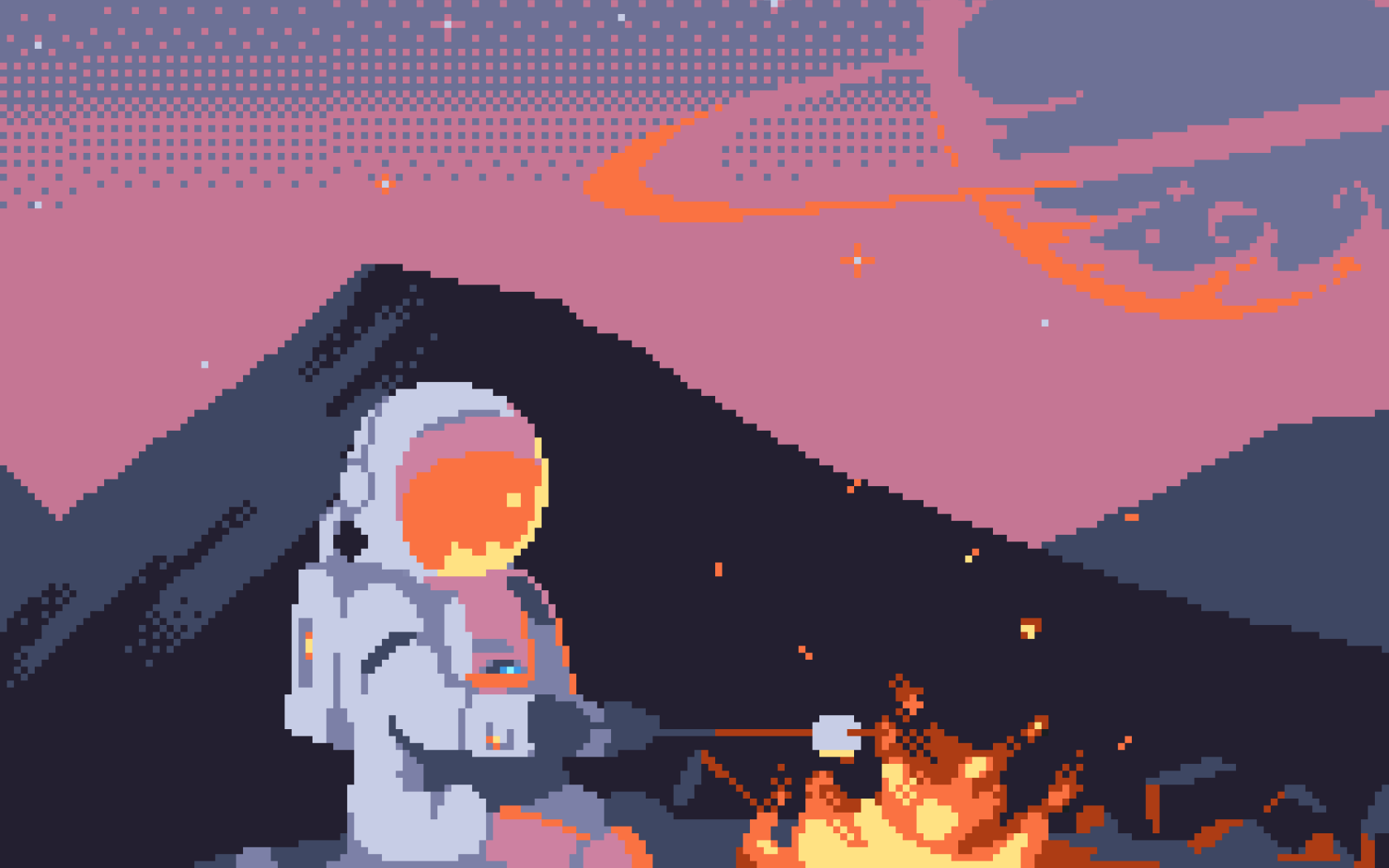 Wallpaper 8-Bit, Astronaut, Fire, Pixel Art, Spacesuit