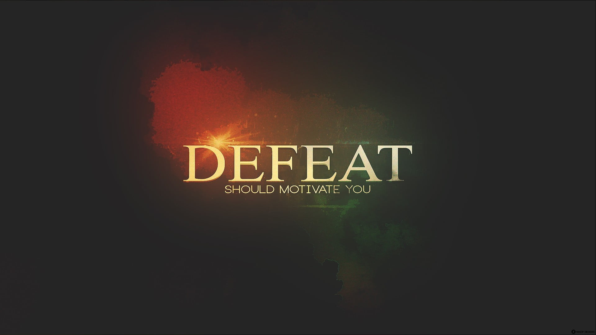 Wallpaper black and brown background with Defeat text overlay, typography