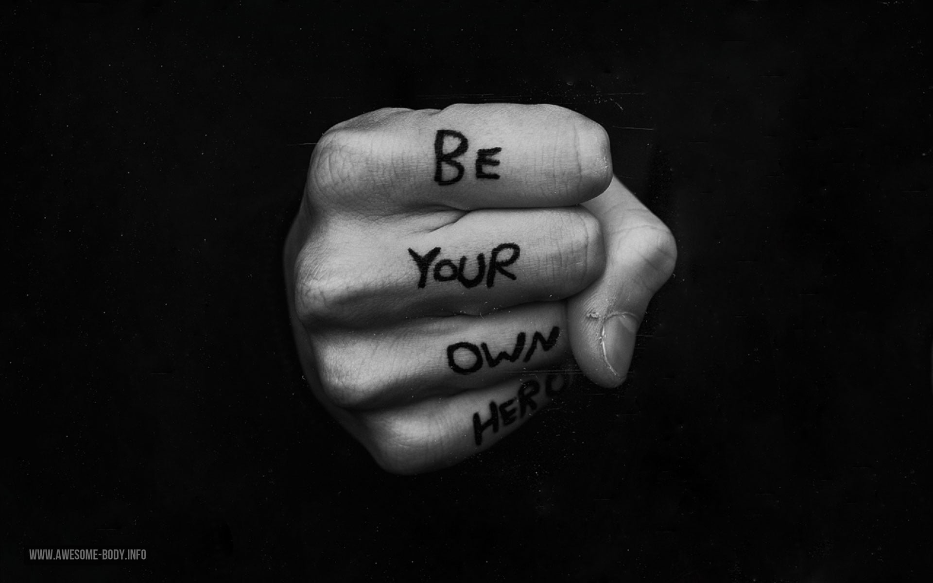 Wallpaper be your own hero fist tattoo, motivational, fists, quote, text
