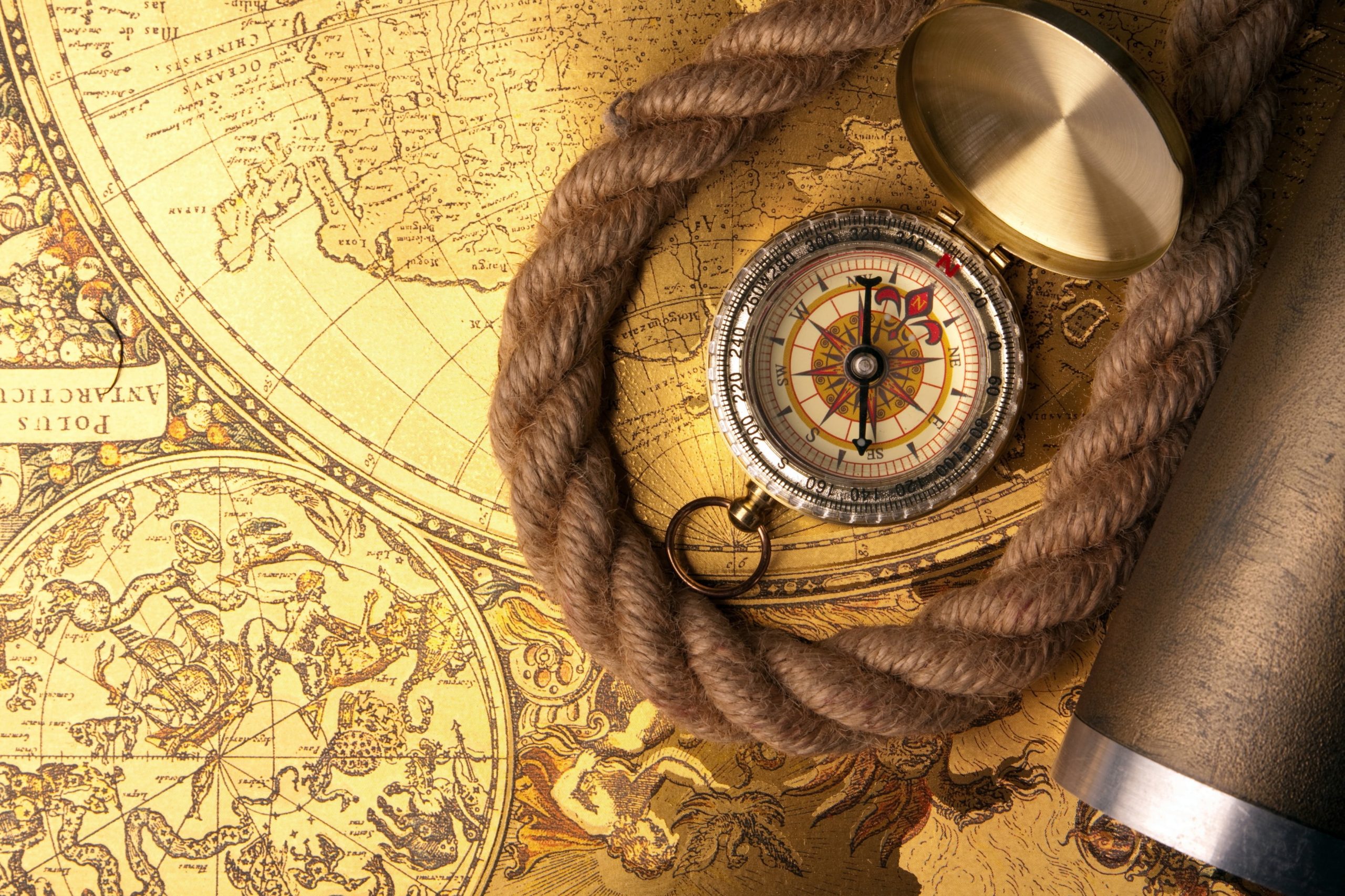 Wallpaper grey compass, map, rope, direction, cartography, east, north