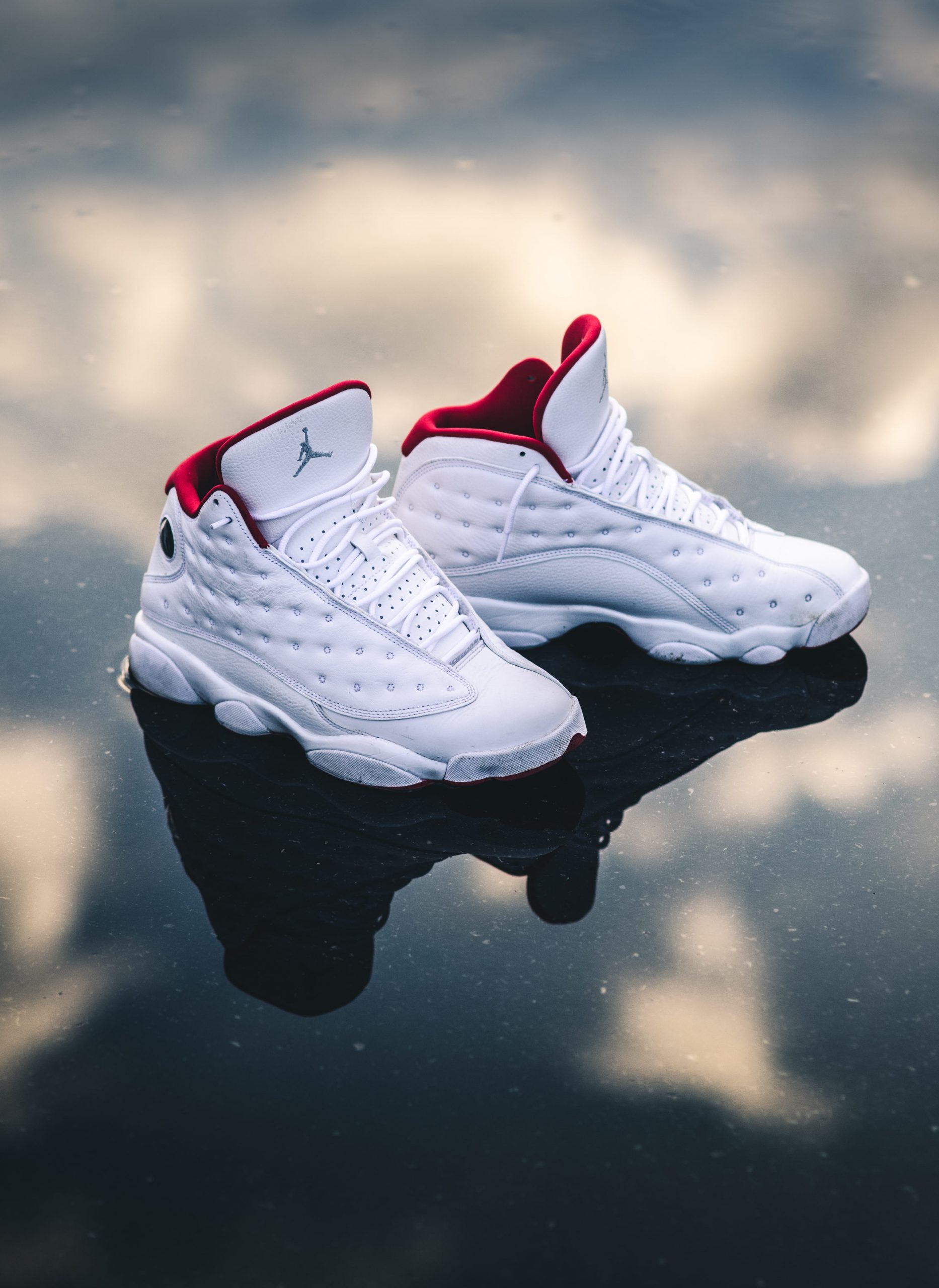 Wallpaper white-and-red Air Jordan 13's, shoe, street, basketball, sneaker