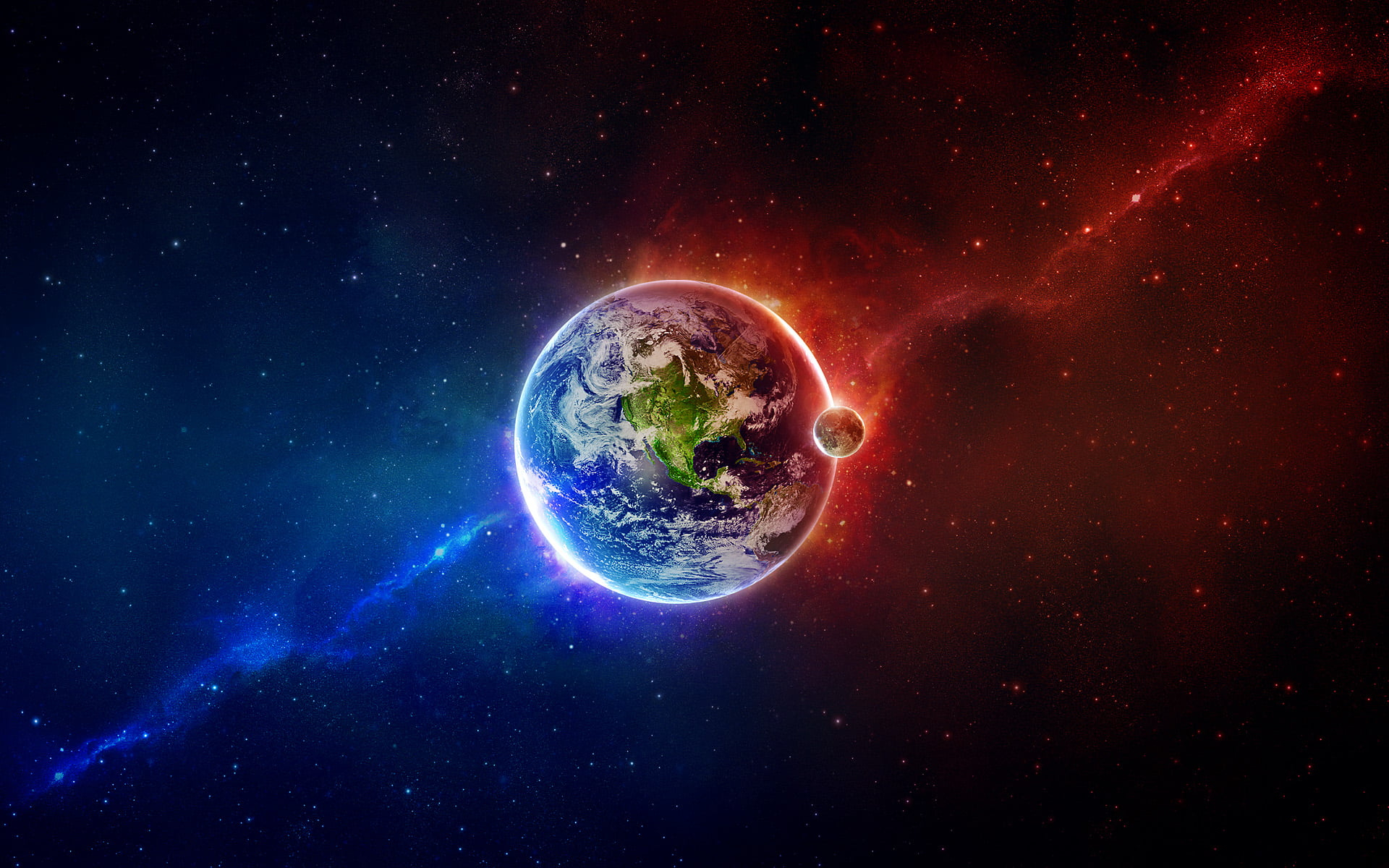 Wallpaper planet Earth and moon, illustration of planet Earth, space, abstract