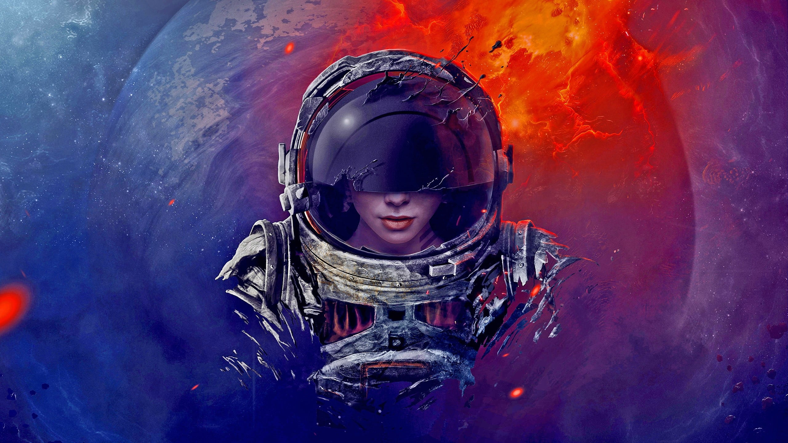 Astronaut wallpaper, digital art, spacesuit, helmet, universe