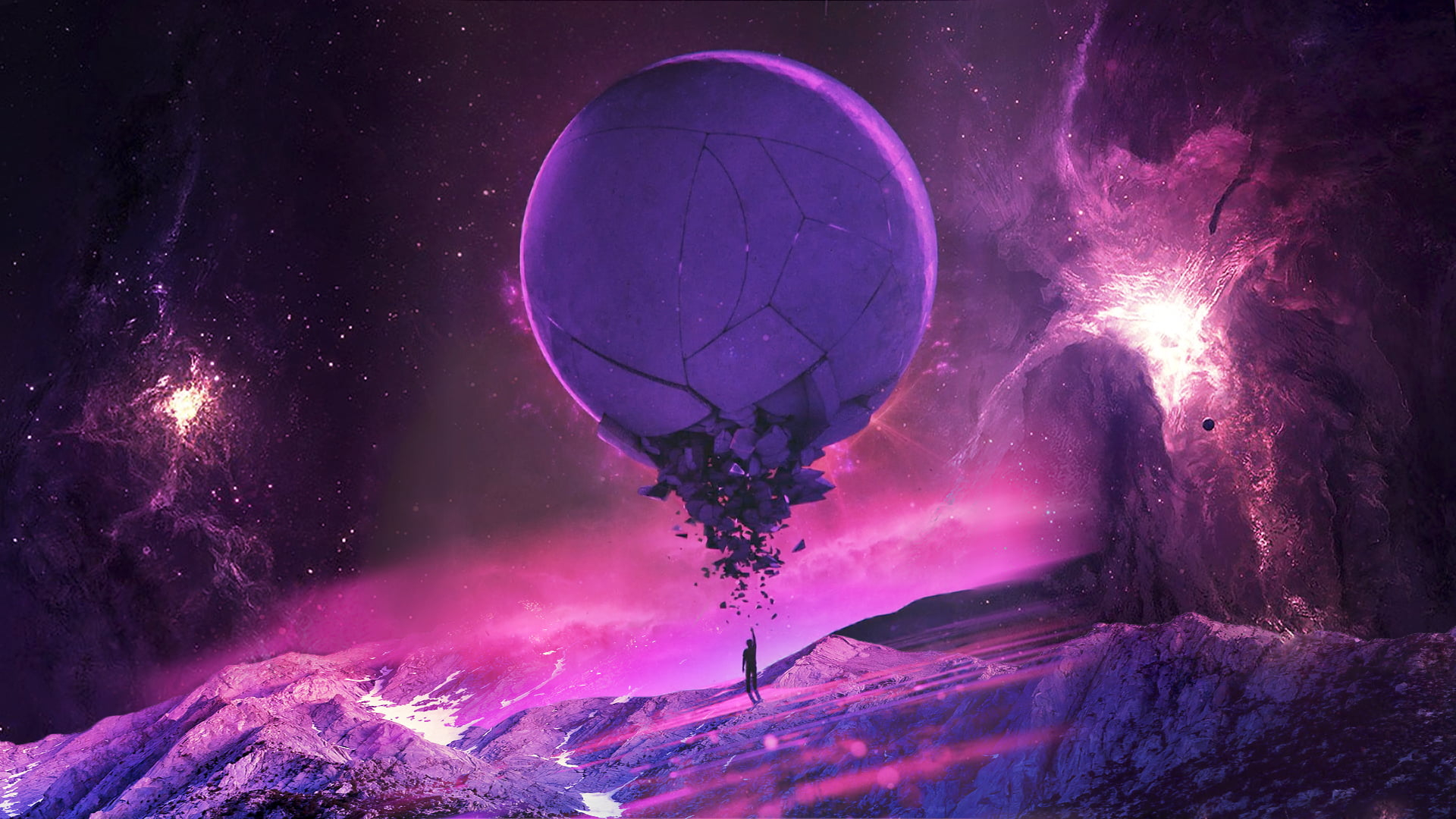Wallpaper purple planet illustration, pink, universe, stars, fantasy art