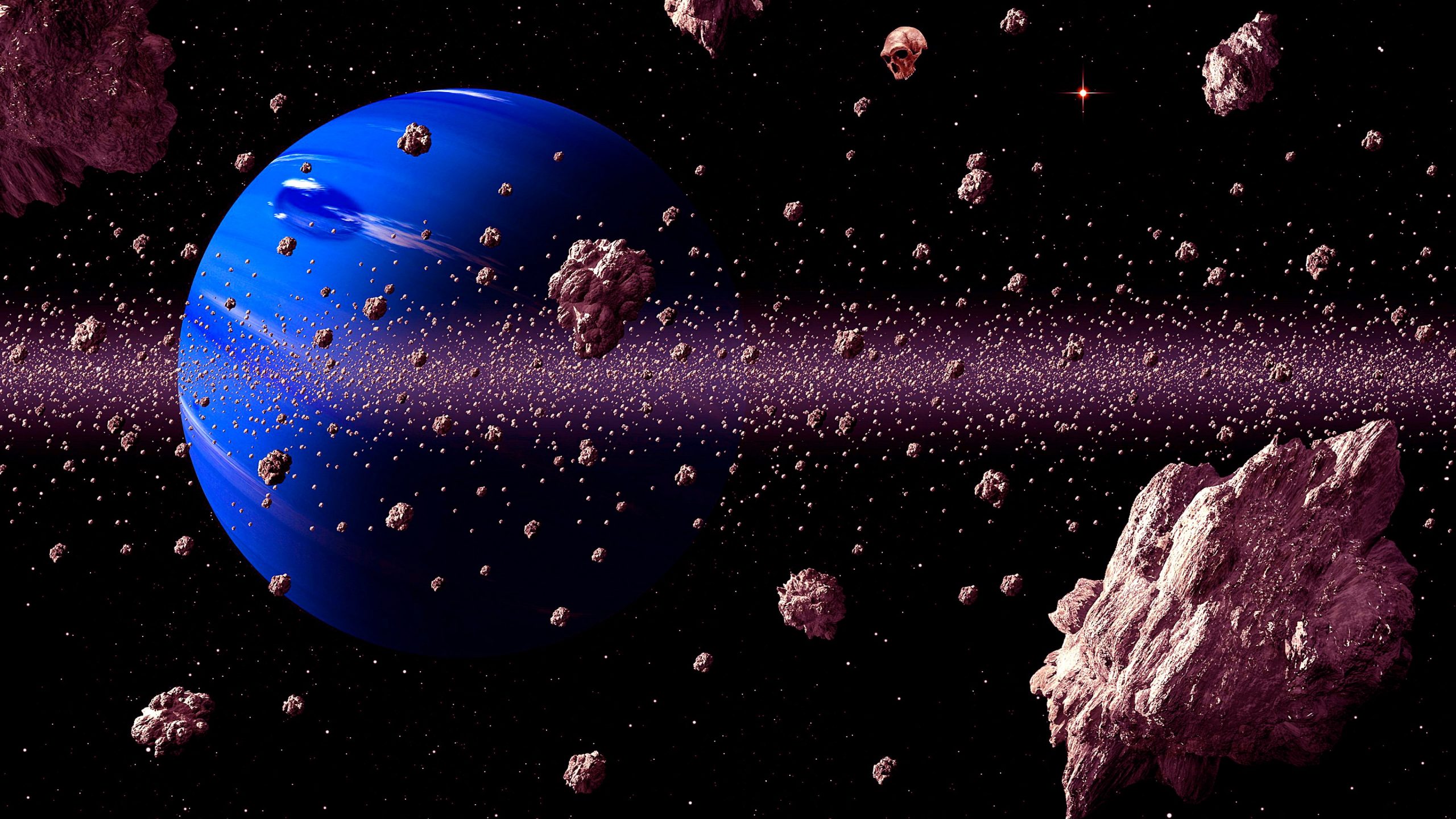 Blue planet wallpaper, sky, universe, asteroids, earth, meteors, skull