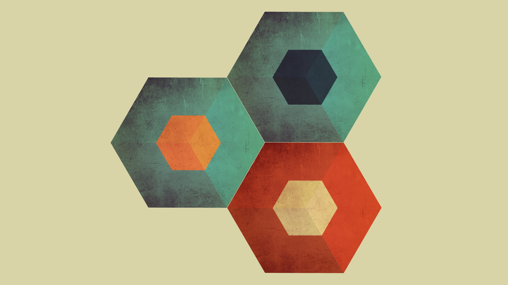 Green and red hexagon digital wallpapers, minimalism, abstract