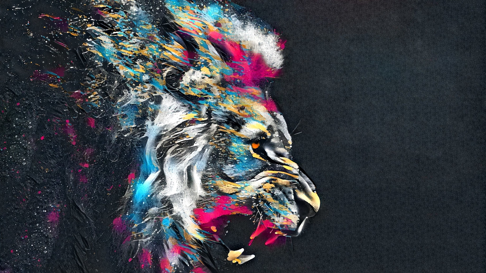 Artwork, lion, colorful, big cats, abstract, digital art, simple background