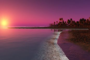 Beach, sunset, palm trees, sea, dusk wallpaper