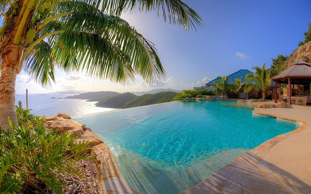 Infinity pool, nature, landscape, resort, swimming pool, palm trees wallpaper
