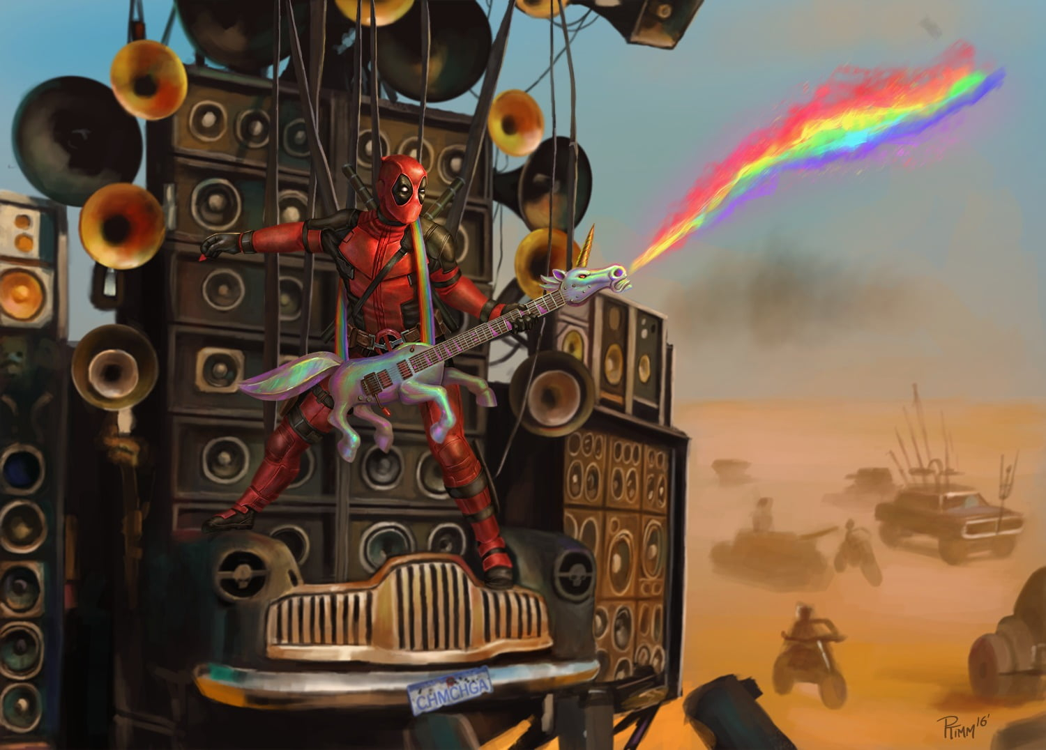 Marvel Deadpool digital wallpaper, Mad Max: Fury Road, unicorn wallpaper