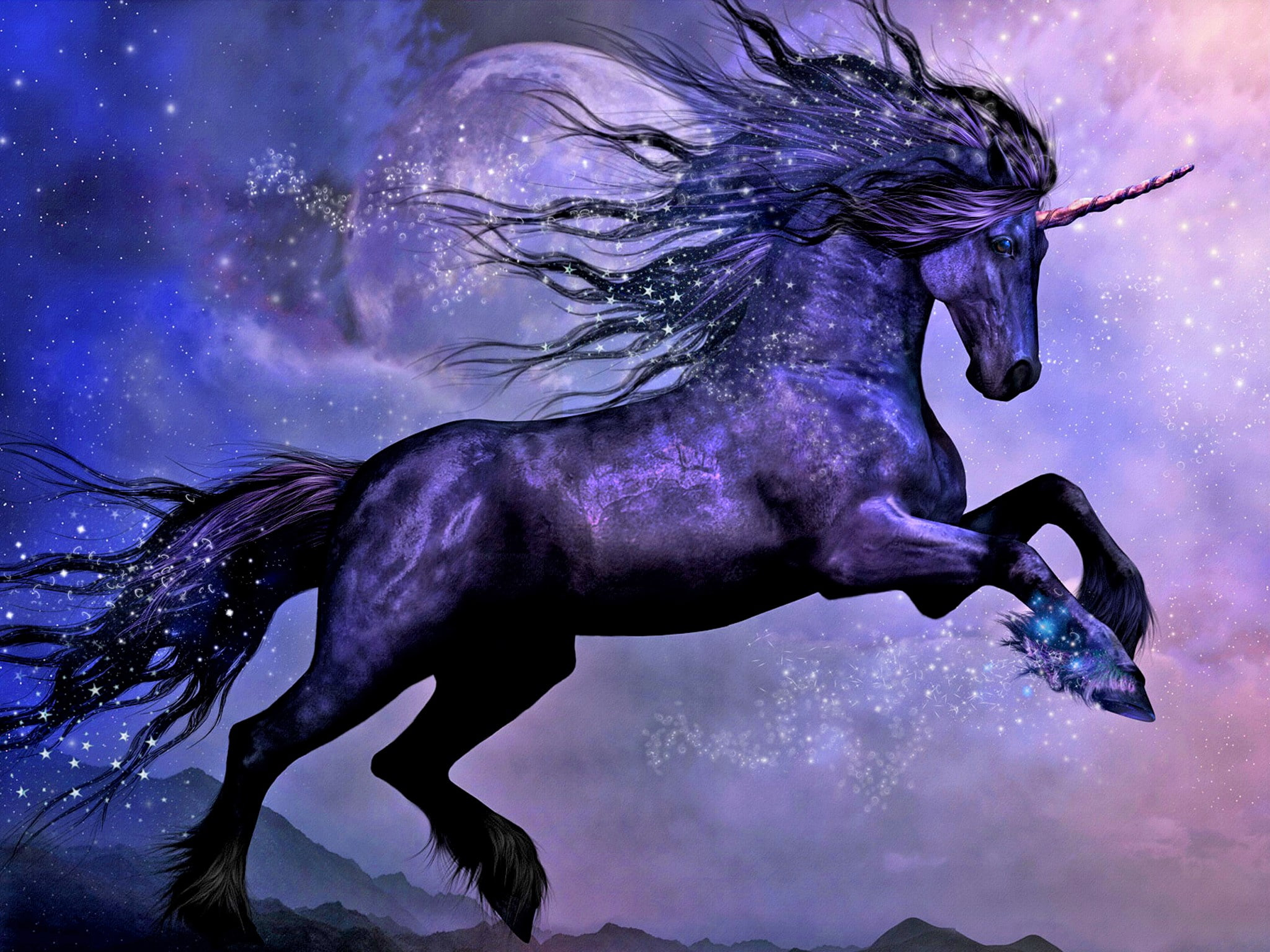 Fantasy Animals, Unicorn wallpaper, Black, Moon, Night