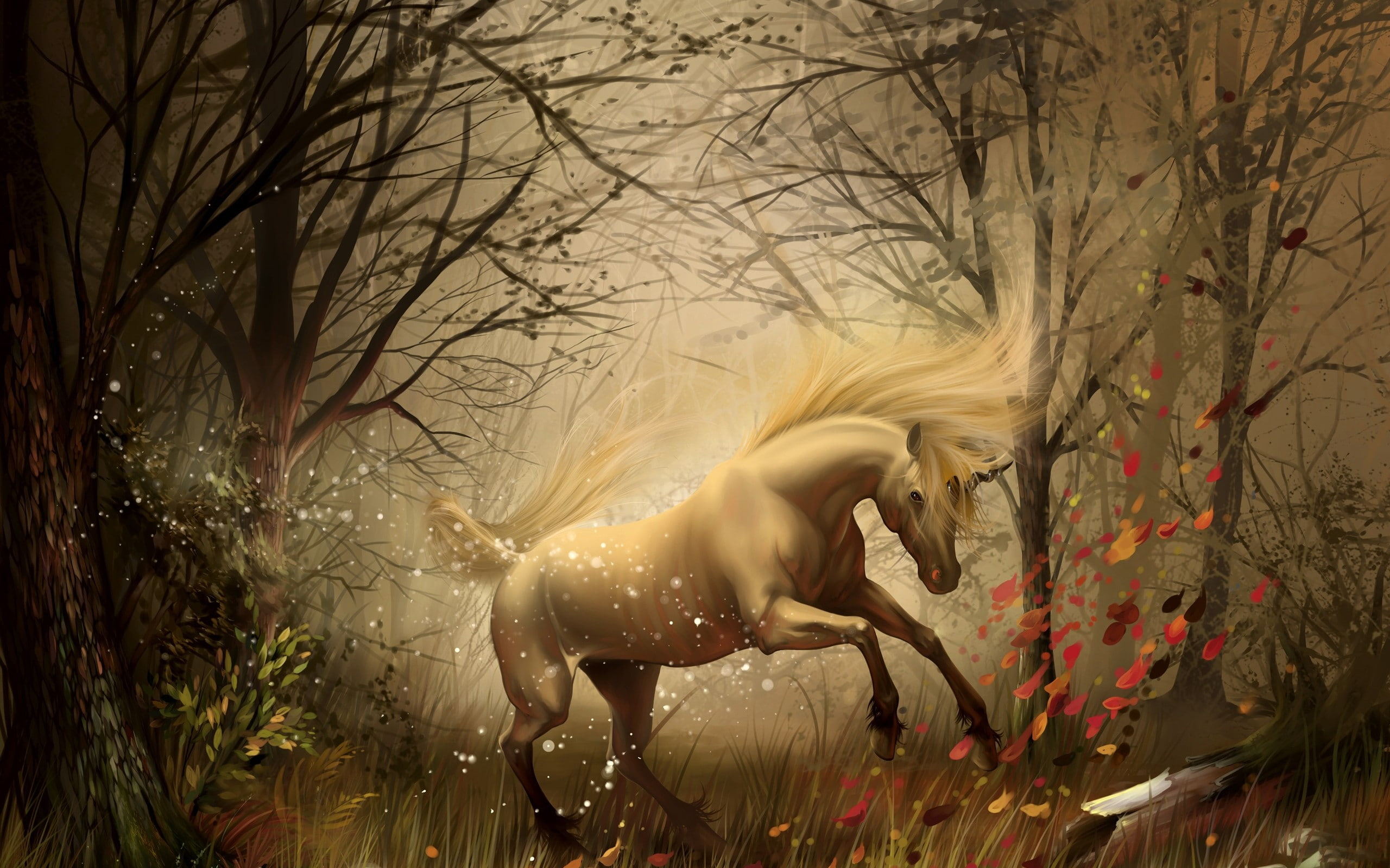 Unicorn wallpaper HD, white horse image, fantasy
