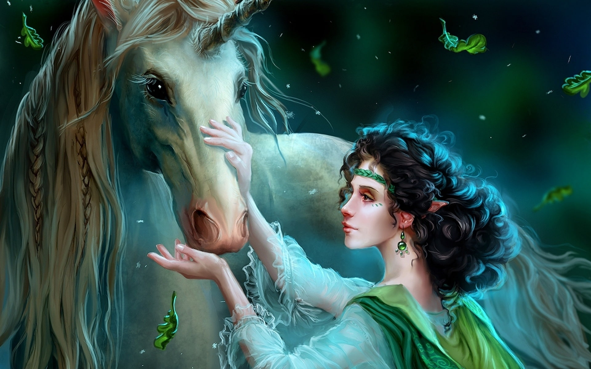 Fantasy girl and the Unicorn wallpaper