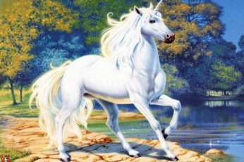 White unicorn illustration, fantasy art, animal themes, horse wallpaper