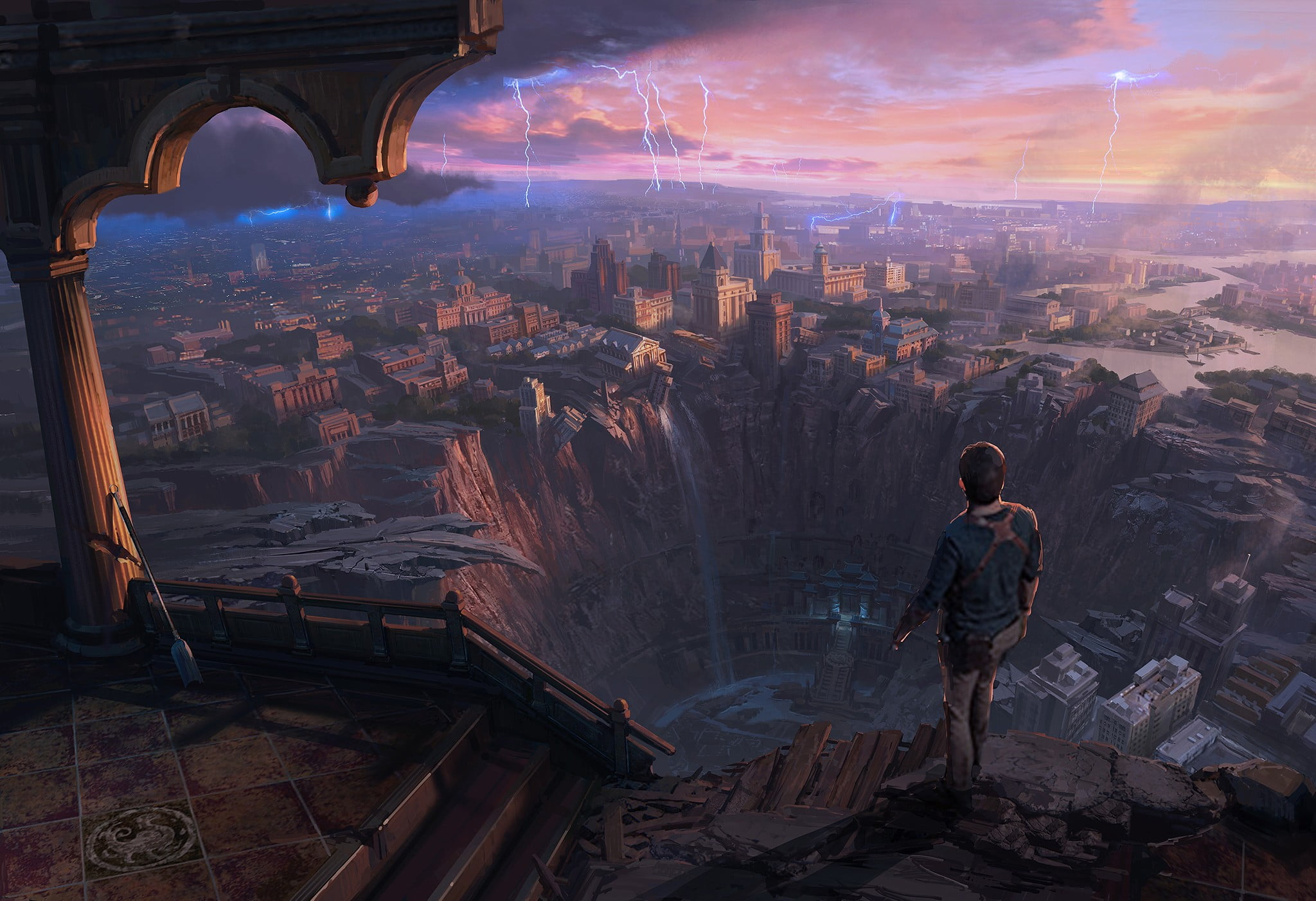 Uncharted video game cover, illustration, fantasy art, sunset, vector wallpaper