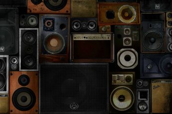 Vintage home appliance audio component, speakers, technology wallpaper