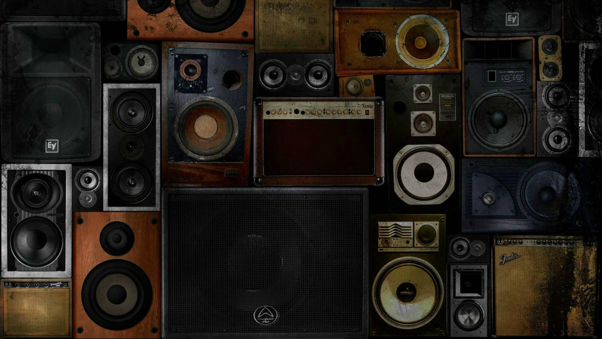 Vintage home appliance audio component, speakers, technology wallpaper