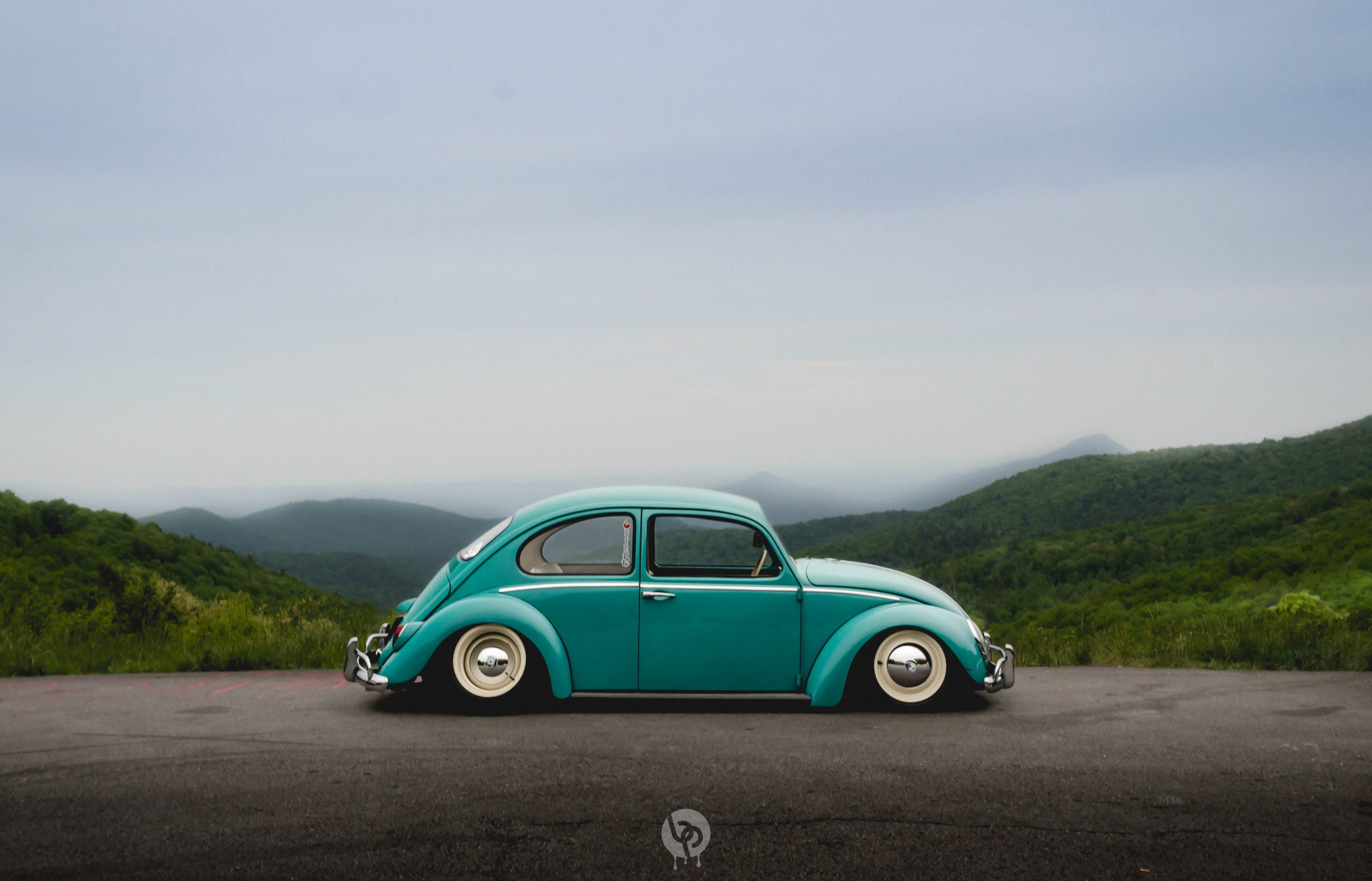 Green Volkswagen Beetle coupe under gray sky, Southern, Worthersee wallpaper