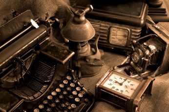 Vintage, old, sepia, camera, typewriters, retro styled, antique wallpaper