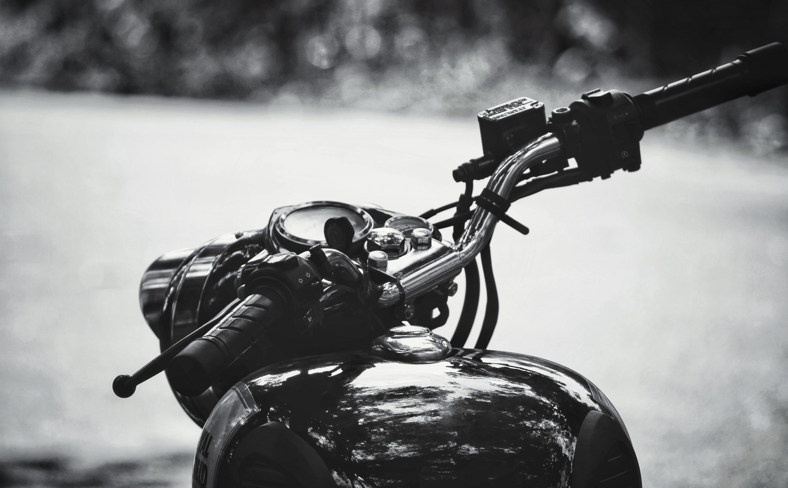 Royal Enfield, motorcycle handle, Black and White, blackandwhite wallpaper