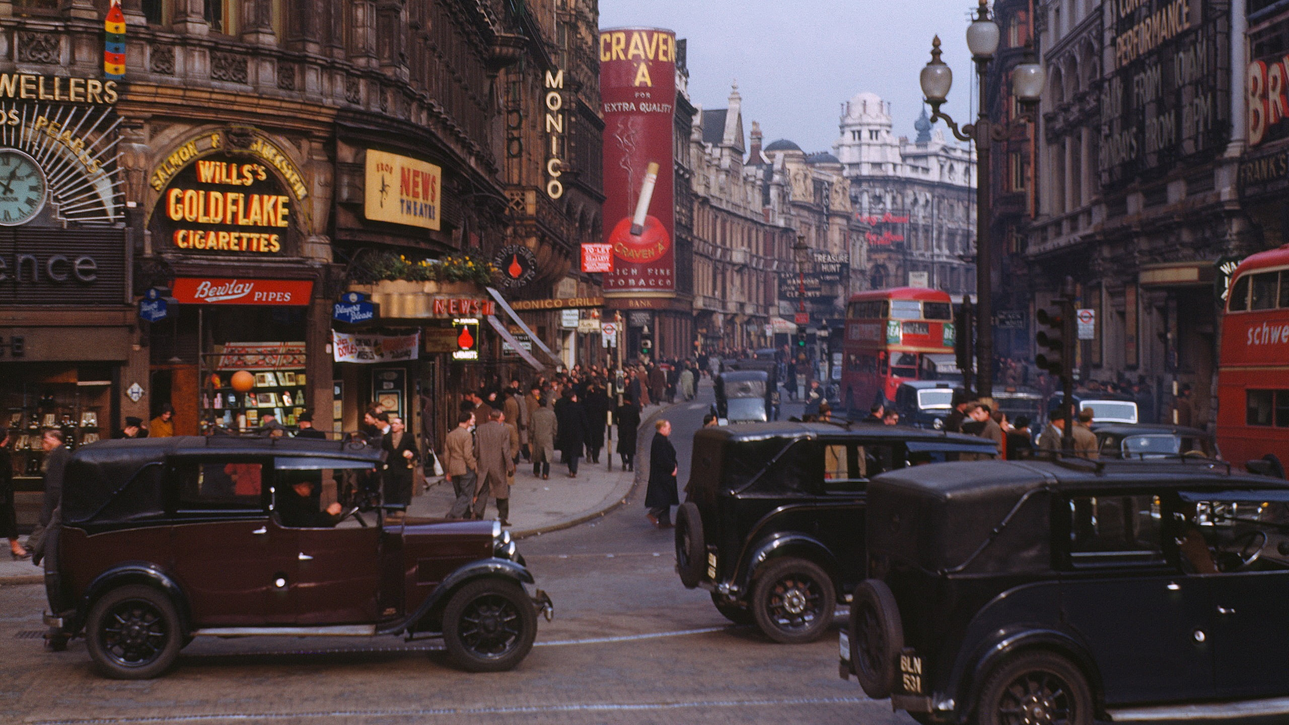 Assorted vehicles, Kodachrome, street, vintage, classic car, London ...