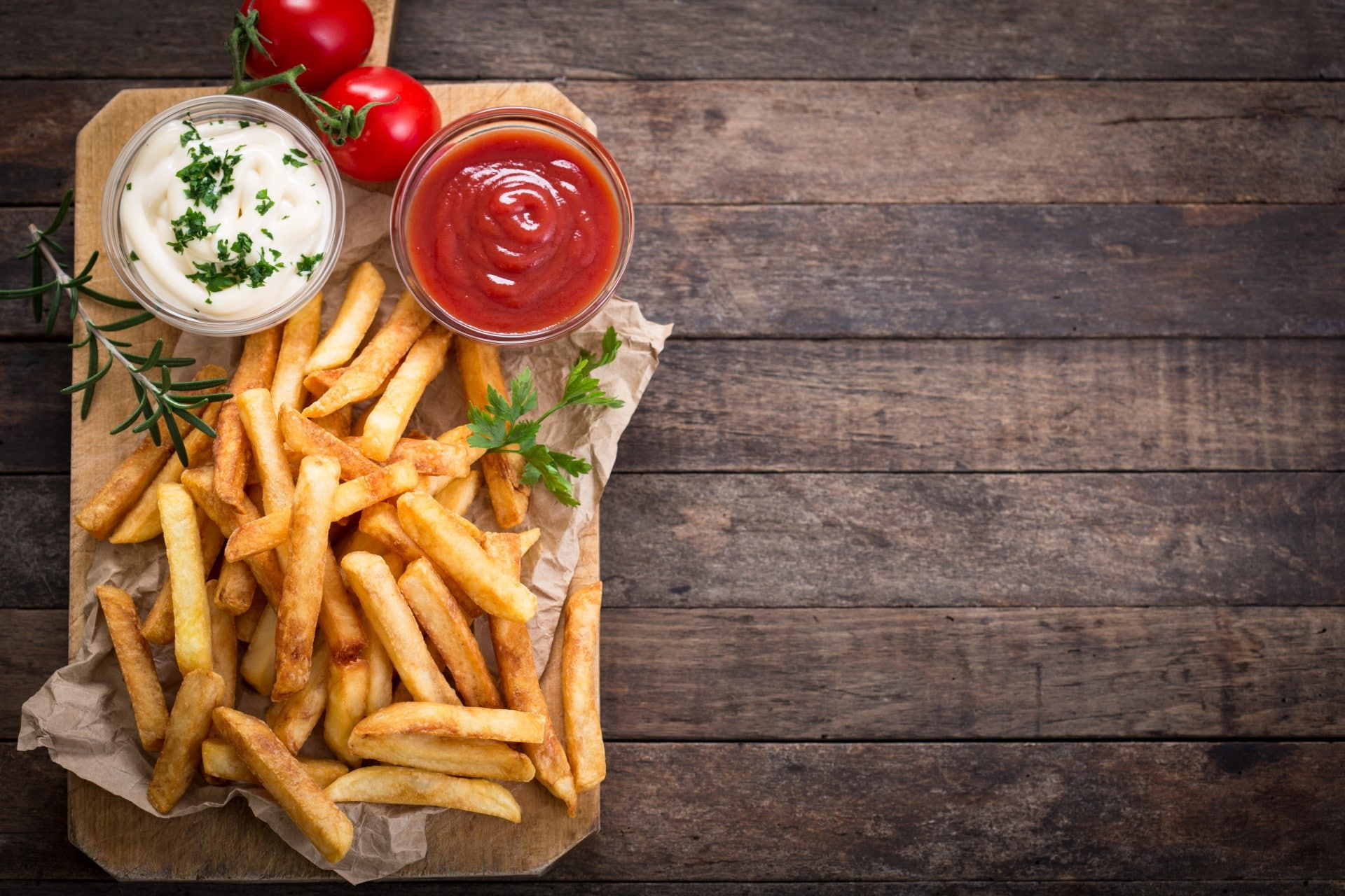 Fries, tomatoes, food wallpaper