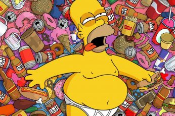 Simpsons, homer, beer, drunk, hangover, cartoon, food, funny wallpaper