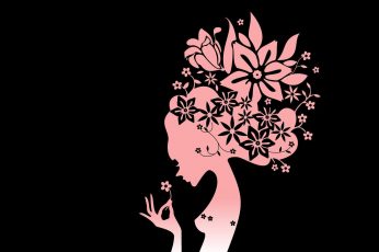 Fluffy Flower. Jpg, fairy with floral hair graphic, girly, pink wallpaper