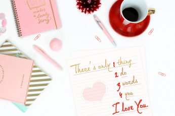 I Love You, edited, coffee, table, pink, diary, girly, cute, paper