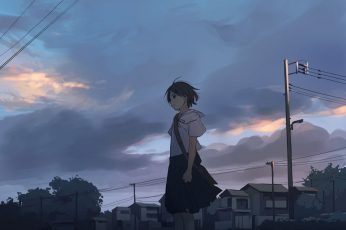 Girl anime illustration, anime girls, original characters, school uniform wallpaper