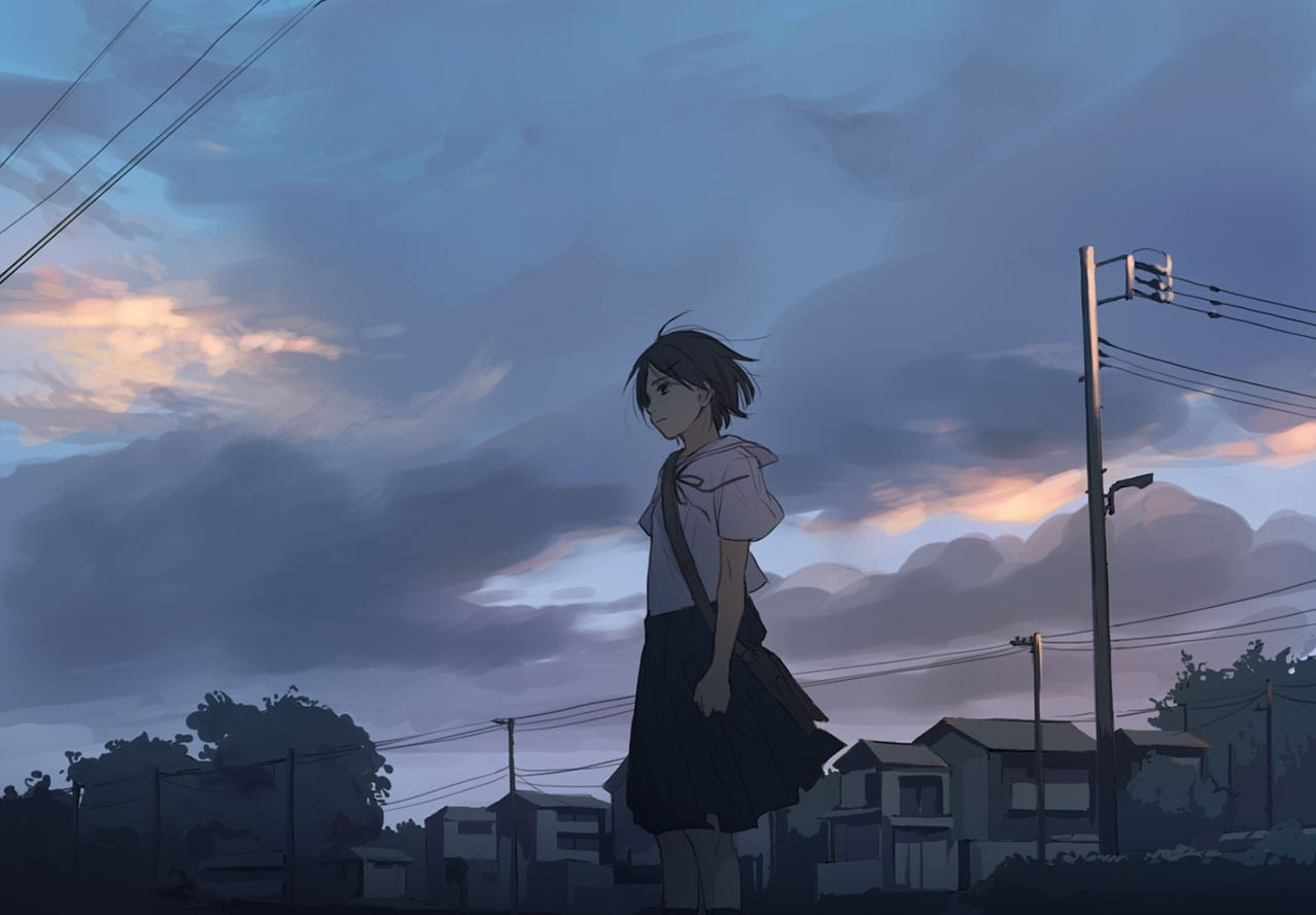 Girl anime illustration, anime girls, original characters, school uniform wallpaper