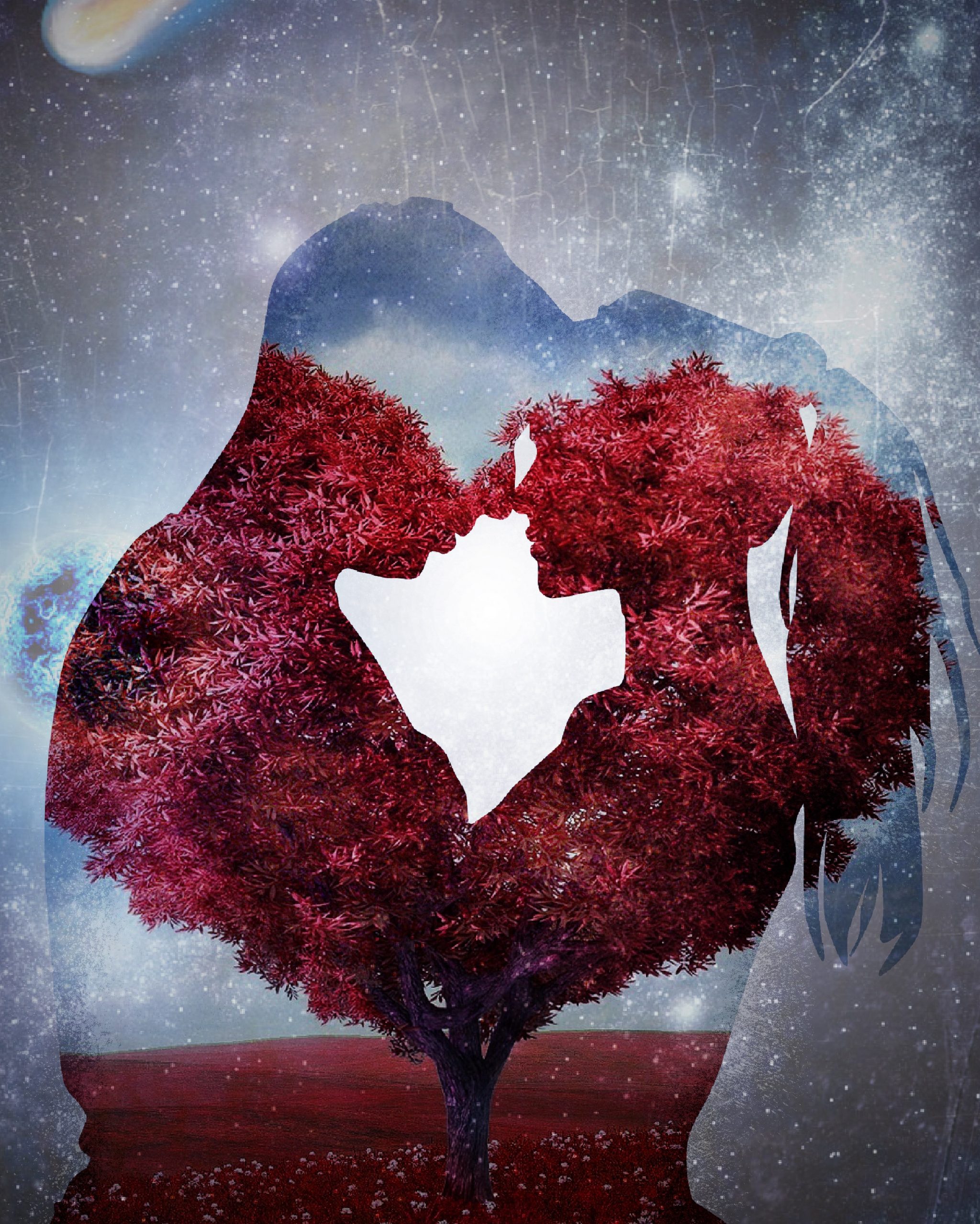 Silhouette of man and woman illustration, love, passion, romantic wallpaper