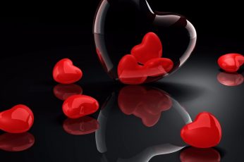 Red hearts, love, 3d wallpaper