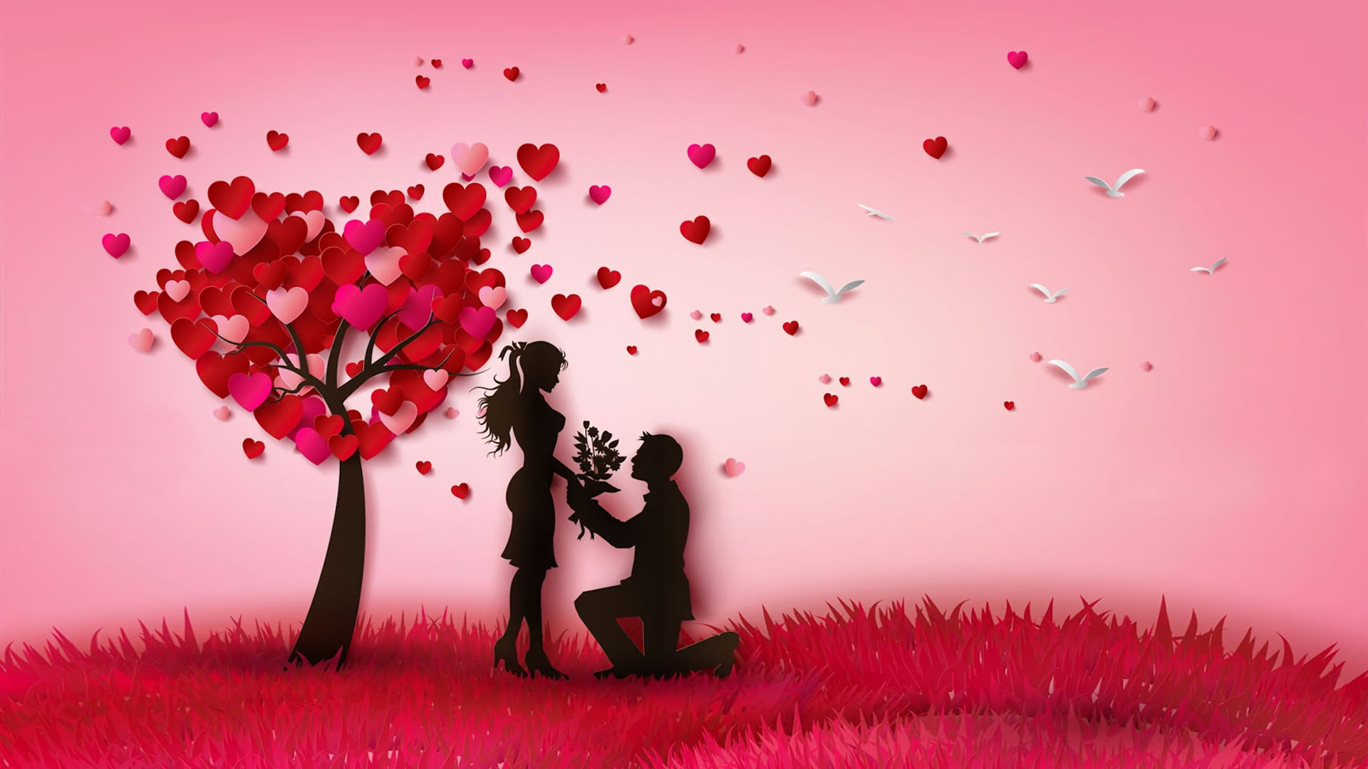 Holiday, Valentine's Day, Couple, Heart, Love, Tree wallpaper