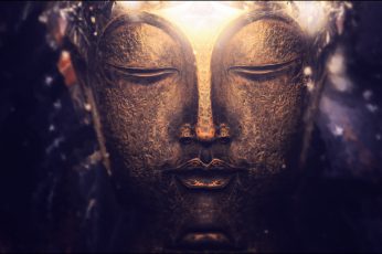 Golden Buddha digital wallpaper, Buddha head bust illustration