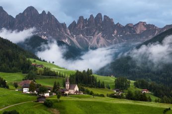 Green trees covered mountains wallpaper, nature, landscape, clouds, Italy