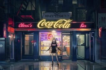 Brown-haired female anime character wallpaper, Coca-Cola, night, anime girls