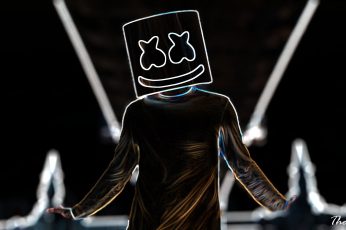 Marshmello wallpaper, neon, musical instrument, The Killers, indoors, one person