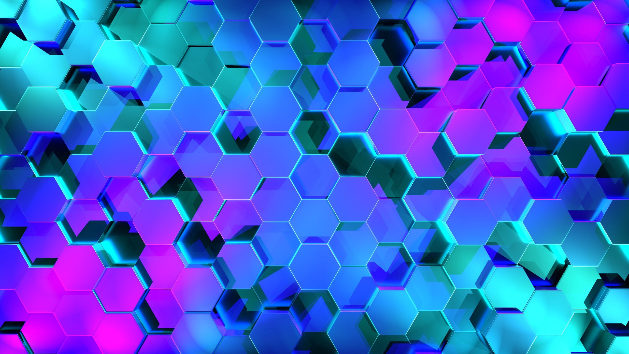 Abstract wallpaper, 3D, hexagon, digital art, geometry, neon