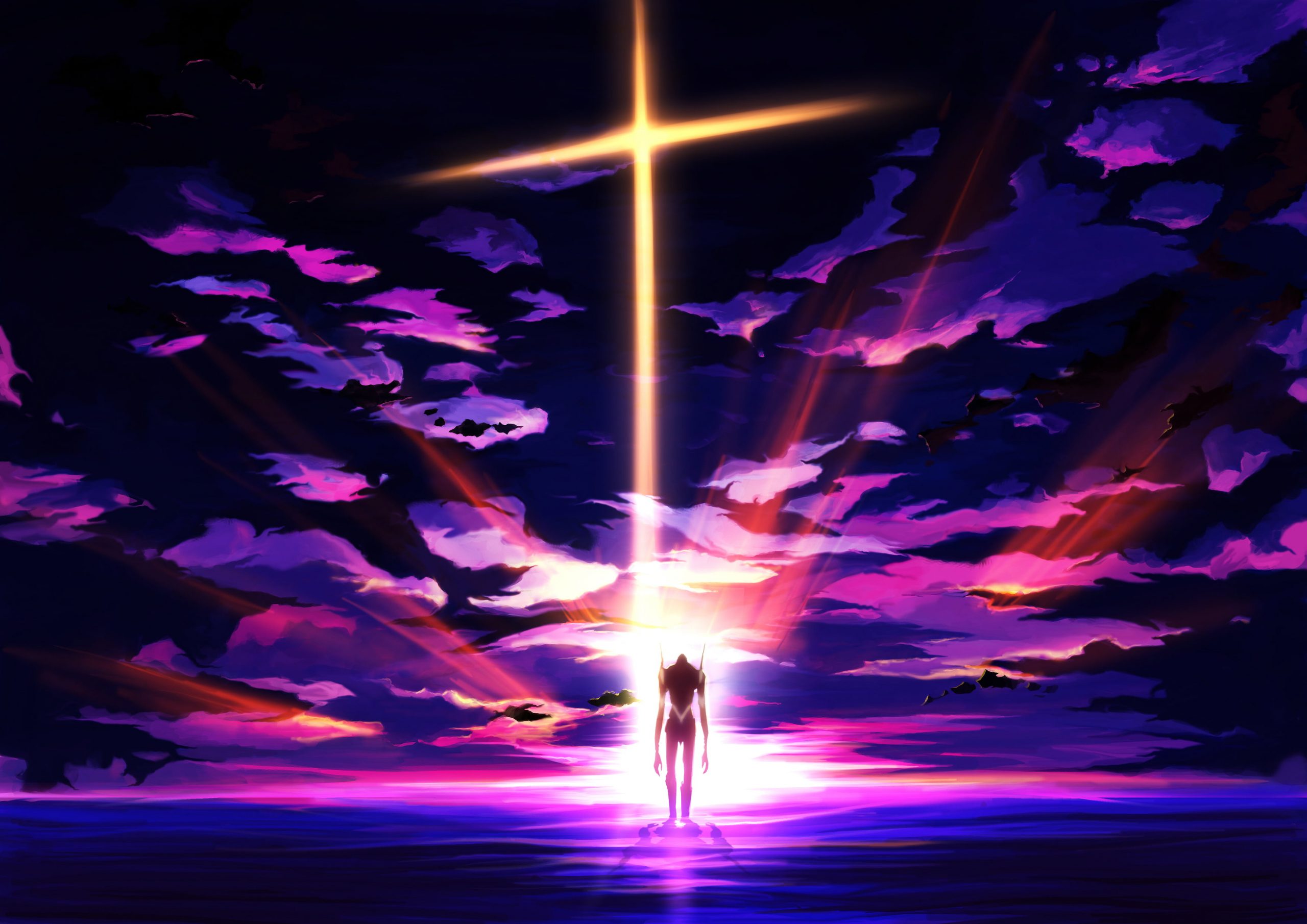 Neon Genesis Evangelion wallpaper, EVA Unit 01, anime, cross