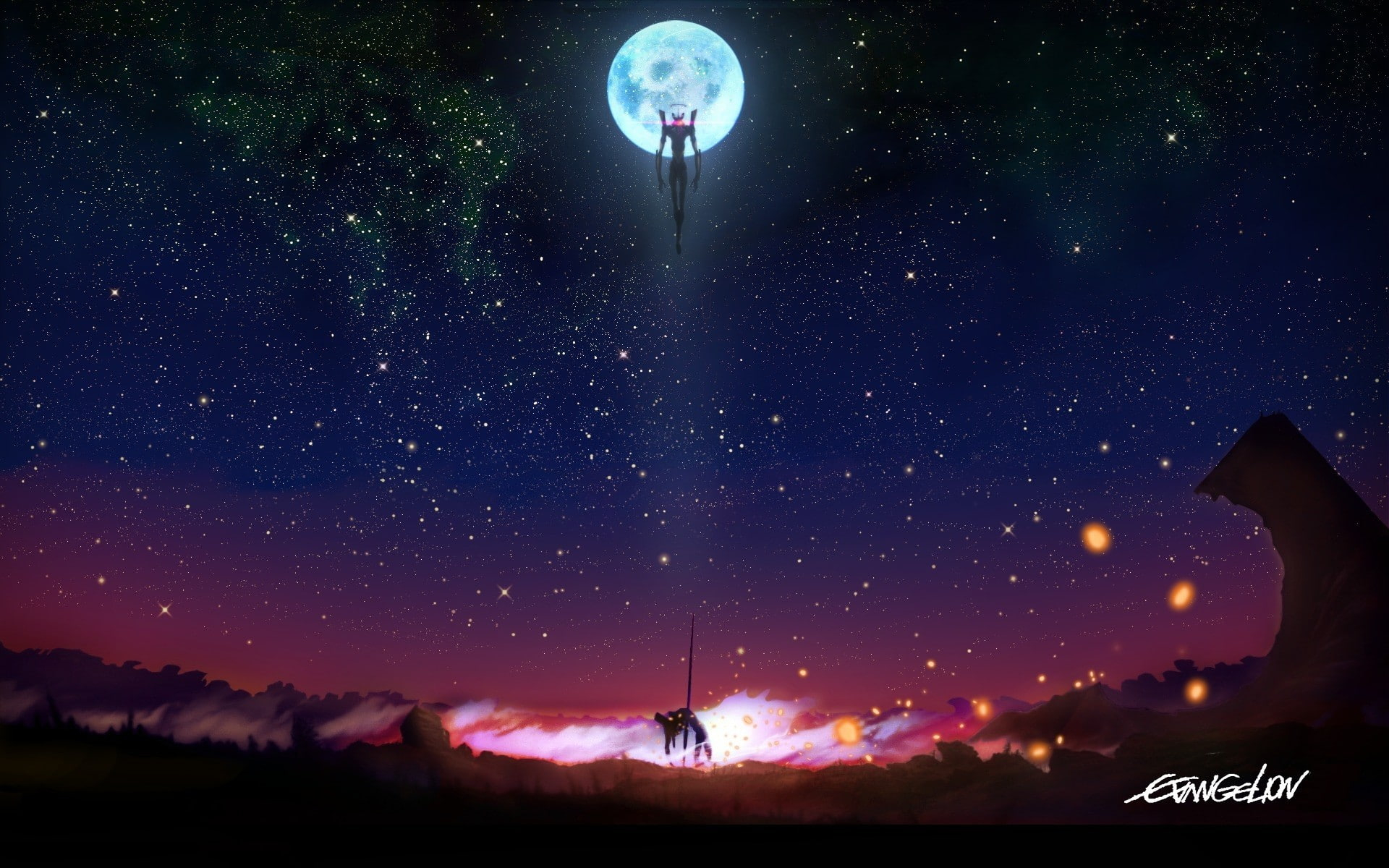 Anime wallpaper Neon Genesis Evangelion, night, astronomy, star – space
